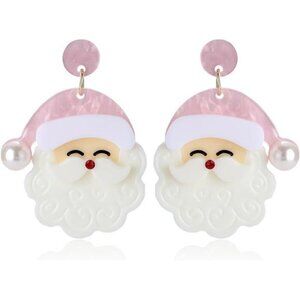 Pink Santa Claus Dangle Earrings Christmas Accessories Holiday Jewelry Xmas Gift